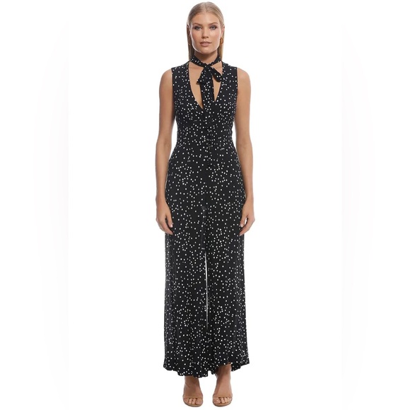 Zimmermann “Empire” Black White Polka Dot Sleeveless Jumpsuit w Neck Tie XS?